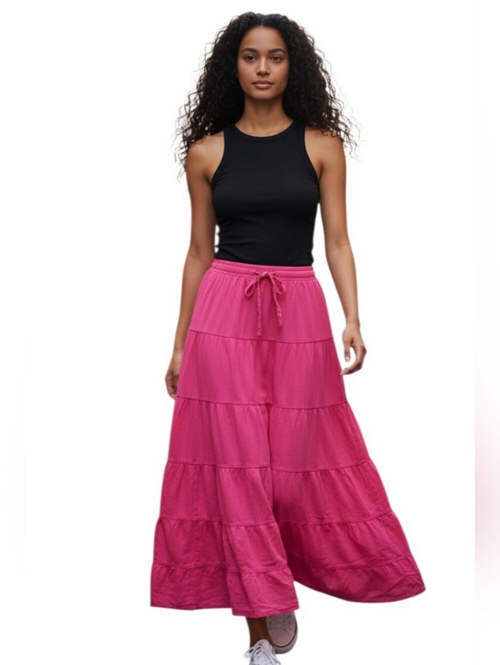 Wilfred Aritzia Pink Tie Waist Tiered Linen Blend Lightweight Maxi Skirt Sz S
